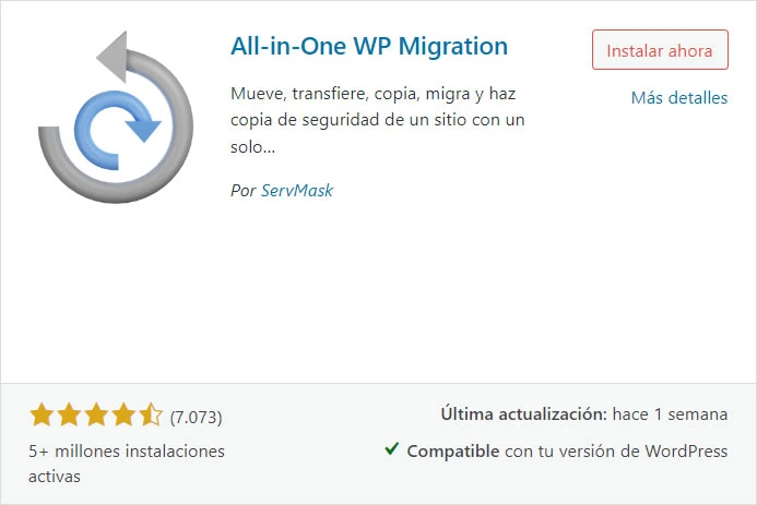 plugin wordpress all in one wp migration para Migrar un Sitio Web de WordPress de un Servidor a Otro
