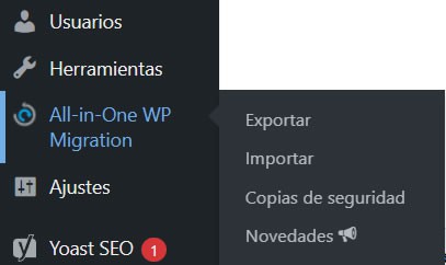 all in one WP migration plugin de wordpress para migrar un sitio web
