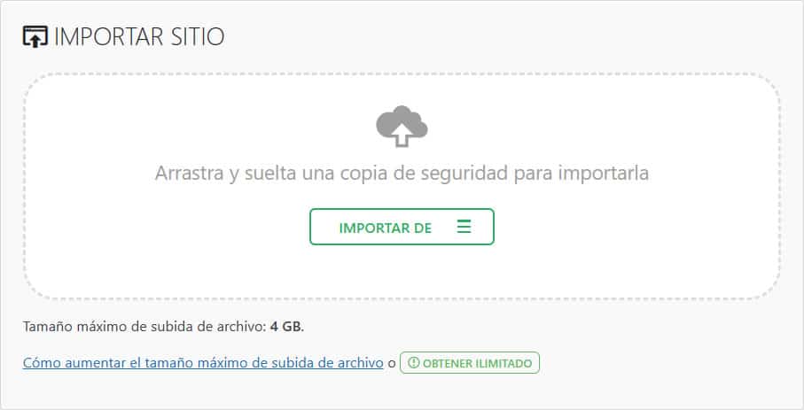 importar sitio web en All-in-One WP Migration plugin wordpress
